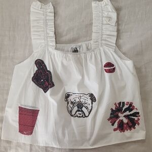 UGA White Tank Top with Bulldog and Sequin Patches
